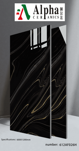 ALPHA  | Tiles | 24 X 48 | 612AF026H | Floor Tile | Polished | Black  | Prime