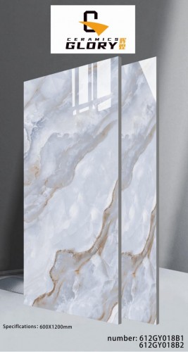 GLORY | Tiles | 24 X 48 | 612GY018B1-B2 | Floor Tile | Polished | Grey | AAA Quality